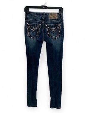 Miss Me Dark Blue Skinny Jeans with Embellished Back Pockets